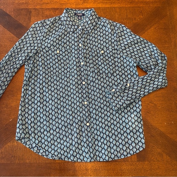 Chaps womens long sleeve blue w/ teal diamonds button up cotton shirt Medium - Picture 1 of 9